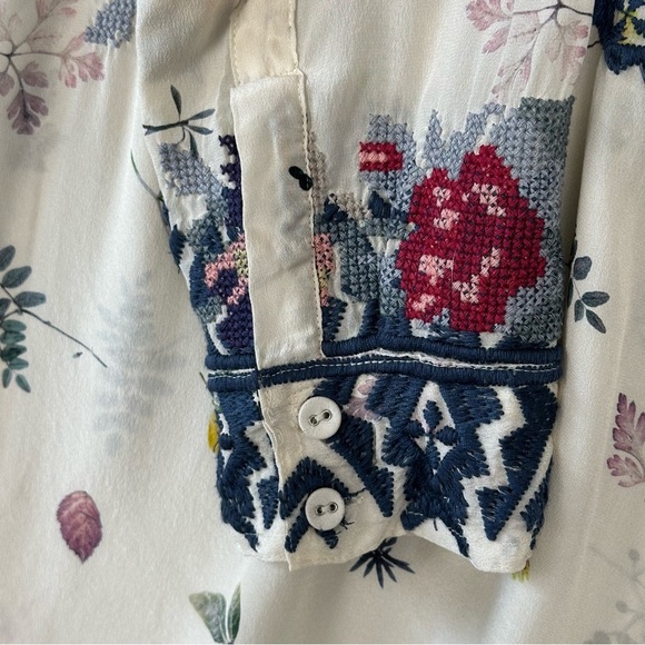 Johnny Was Women’s Nostra Silk Embroidered Oversize Cross Stitch Tunic Blouse S - Picture 10 of 14